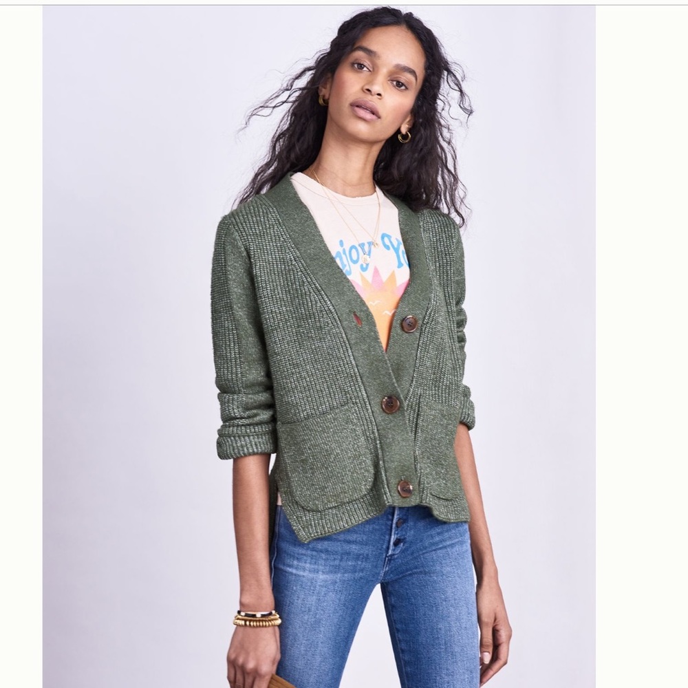 Anthropologie Olive Green Button-Front Knit Cardigan